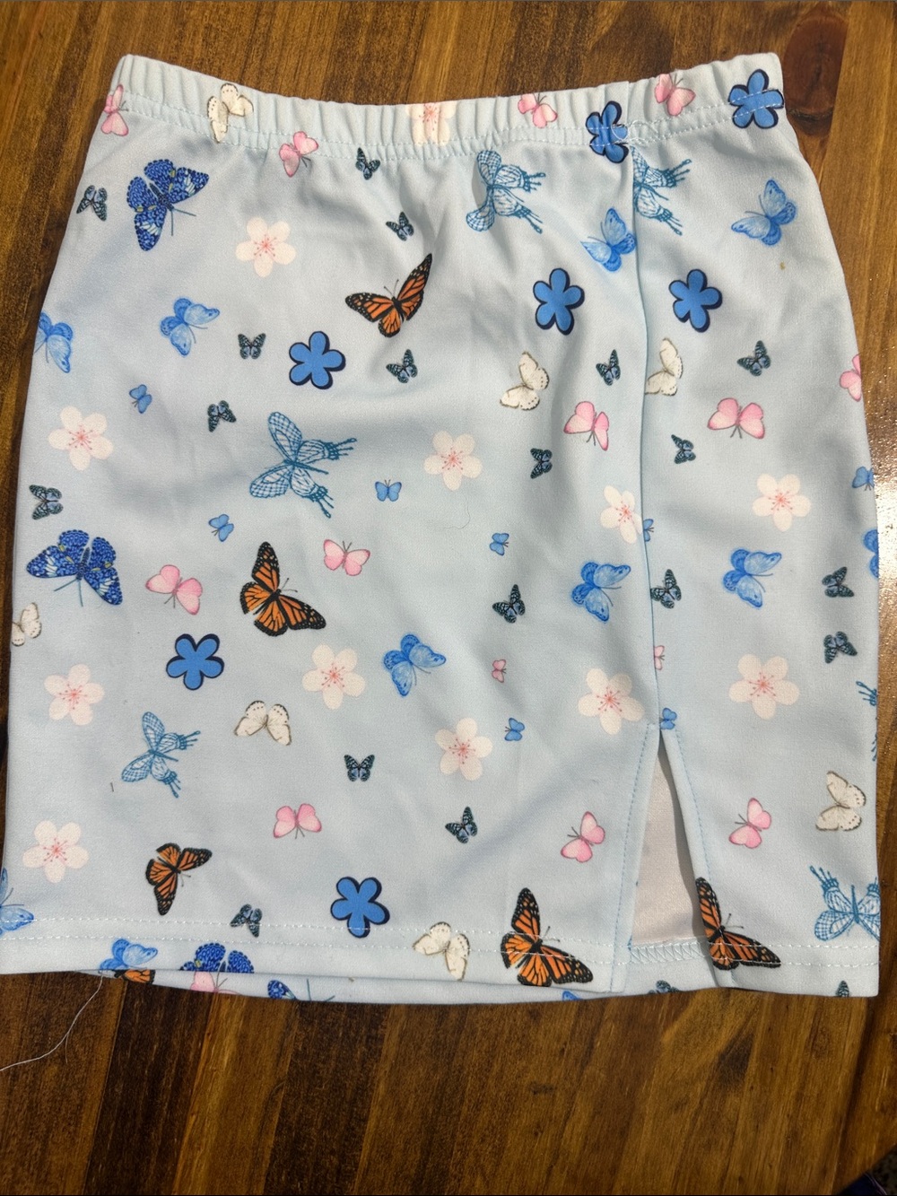 SHEIN Light Blue Butterfly & Floral Print Kids Skirt